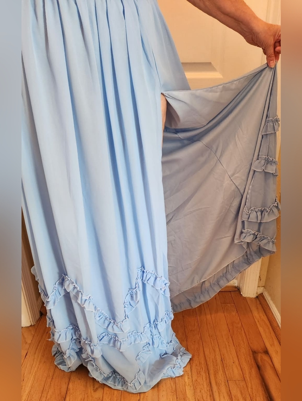 Light Blue Ruffle-Trim Prom Dress - Picture 7 of 7